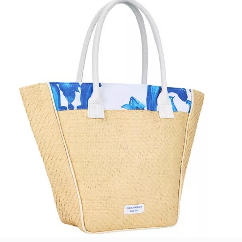 New Dolce & Gabbana Light Blue Beach Summer Straw Tote Shopper Travel Bag
